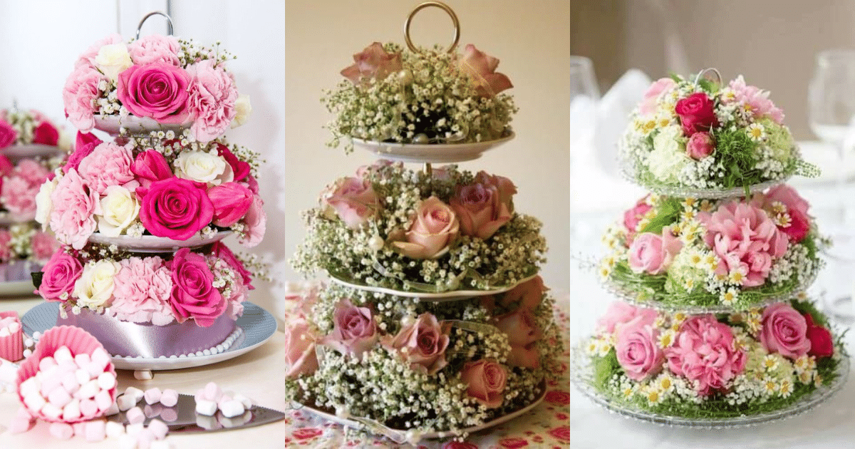 arranjos de flores com bases de bolo