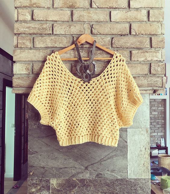 blusas croche croped amarelo