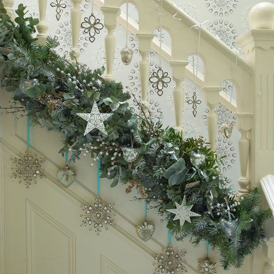 decoração das escadas natal com estrelas