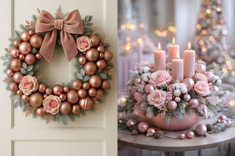 ideias de arranjos de natal cor de rosa