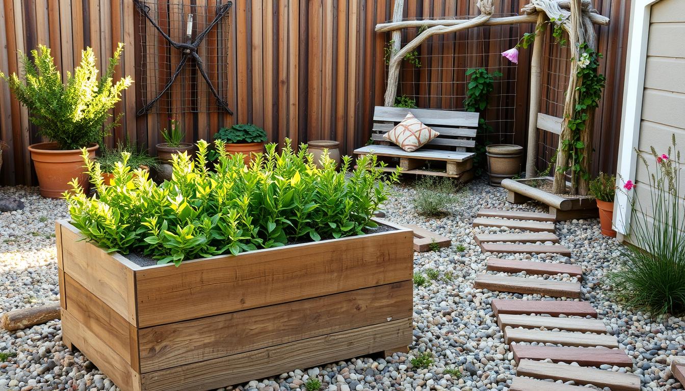 jardim simples com materiais reciclados