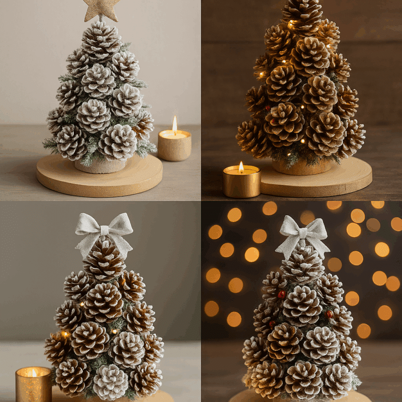 mini arvore de natal feita de pinhas 8