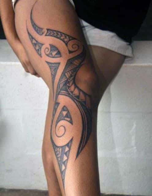 tatuagem feminina tribal perna inspiracao