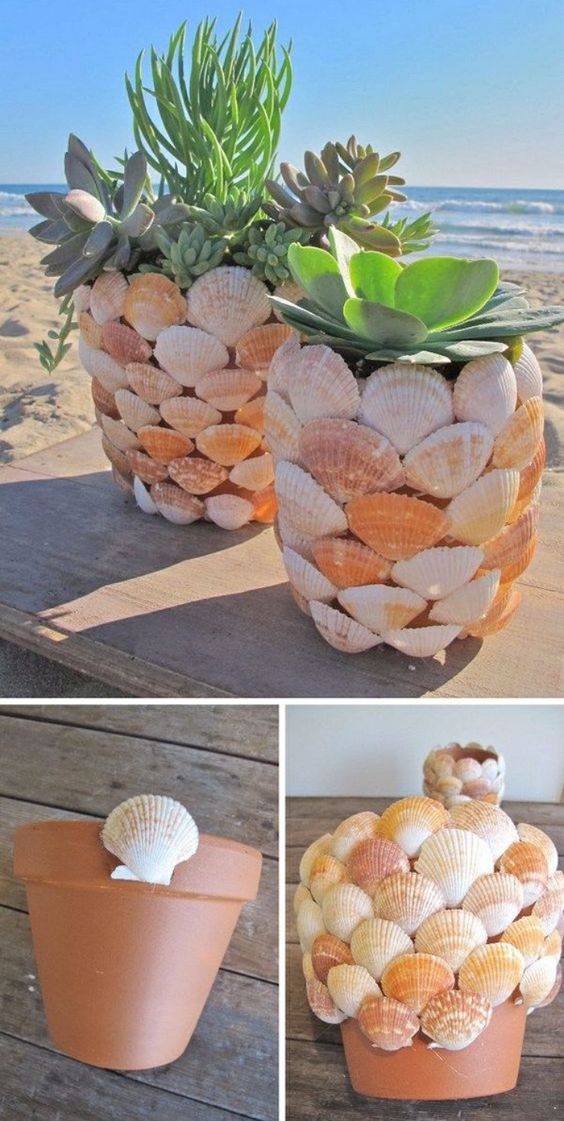 vasos decorados com conchas do mar 3